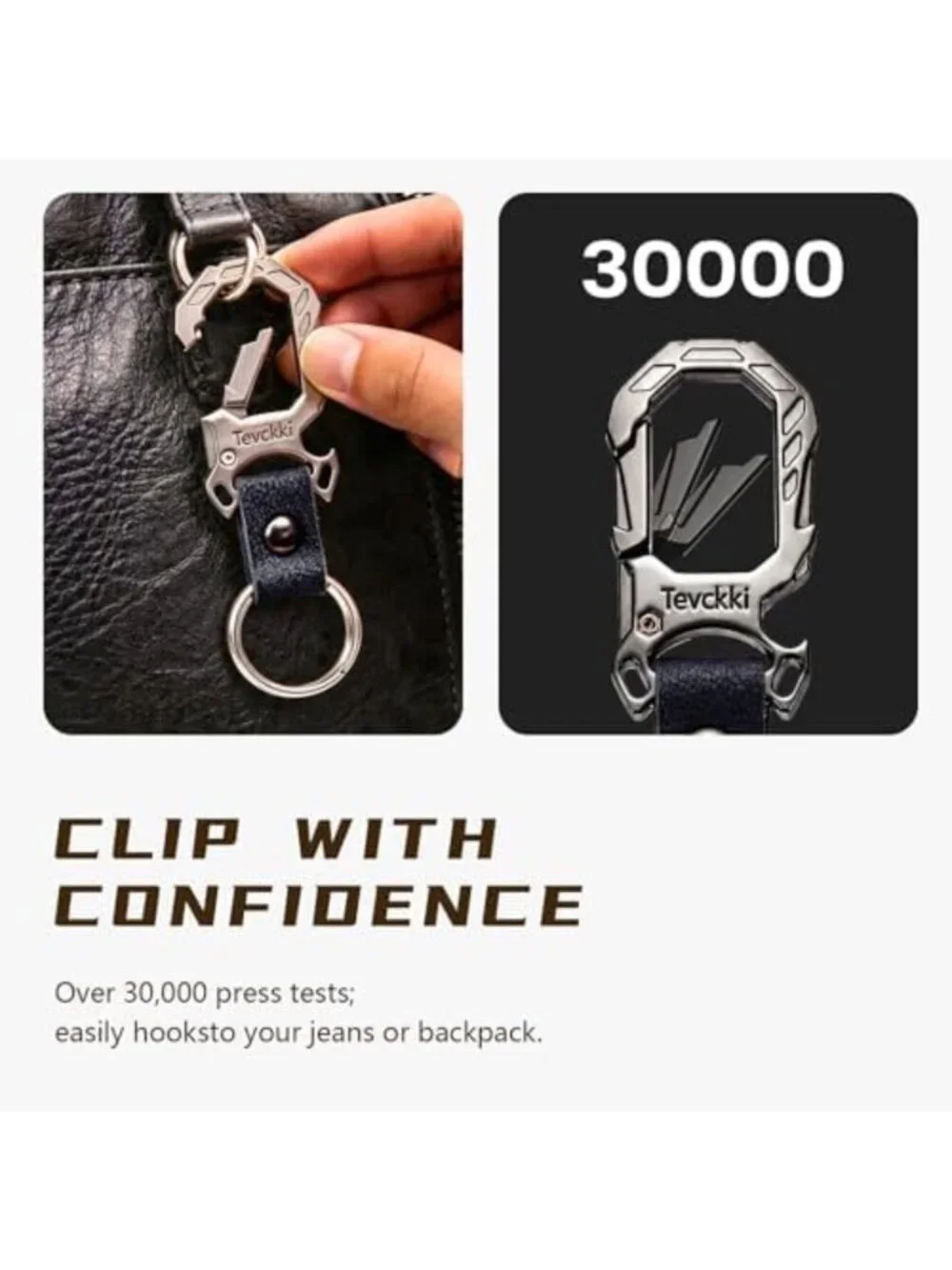 Tactical Leather Keychain with Carabiner, Bottle Opener & Clip - Unisex Key Ring